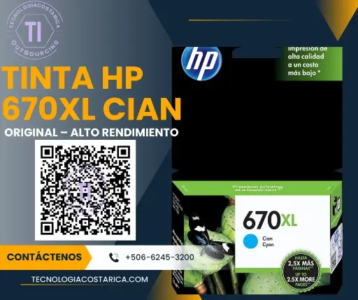 [CZ118AL] Cartuchos Tinta HP 670XL - Alto rendimiento - cián