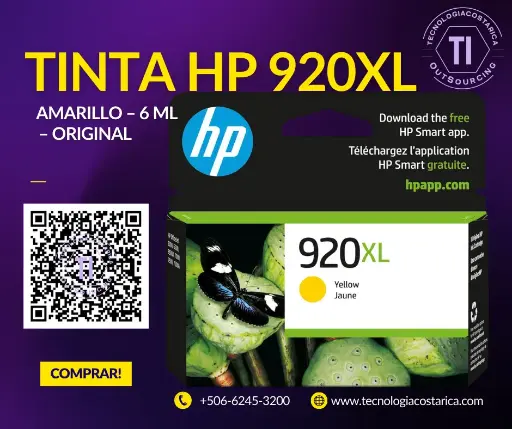 [CD974AL] Cartucho Tinta HP 920XL - Amarillo 6 ml - Alto rendimiento