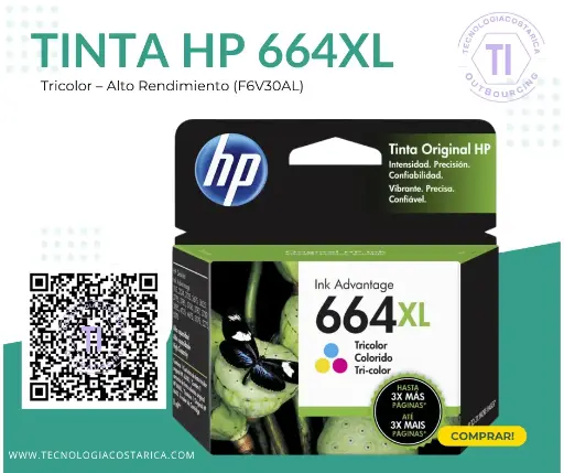 [F6V30AL] Cartucho de tinta HP - Ink 664XL  - Tricolor